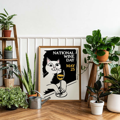 National Wine Day Cat Poster