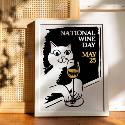 National Wine Day Cat Poster