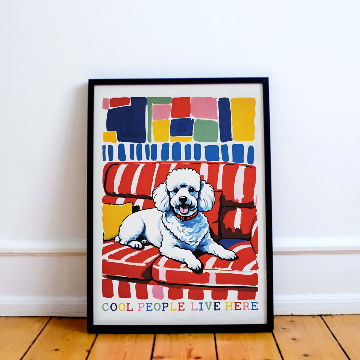 White Poodle Sofa Poster Print