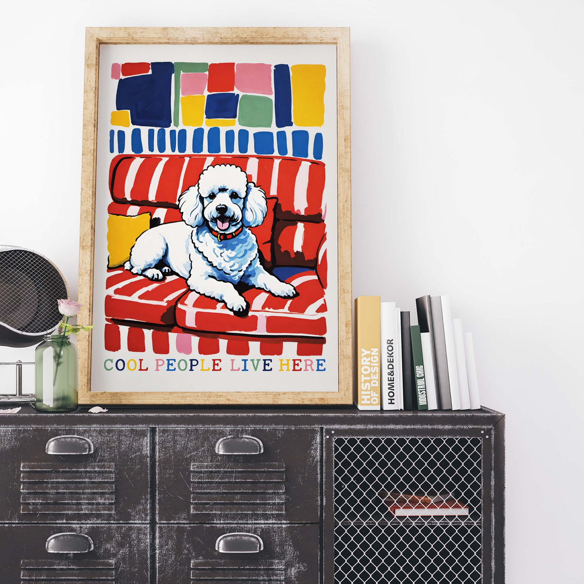 White Poodle Sofa Poster Print
