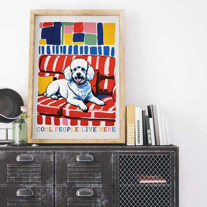 White Poodle Sofa Poster Print