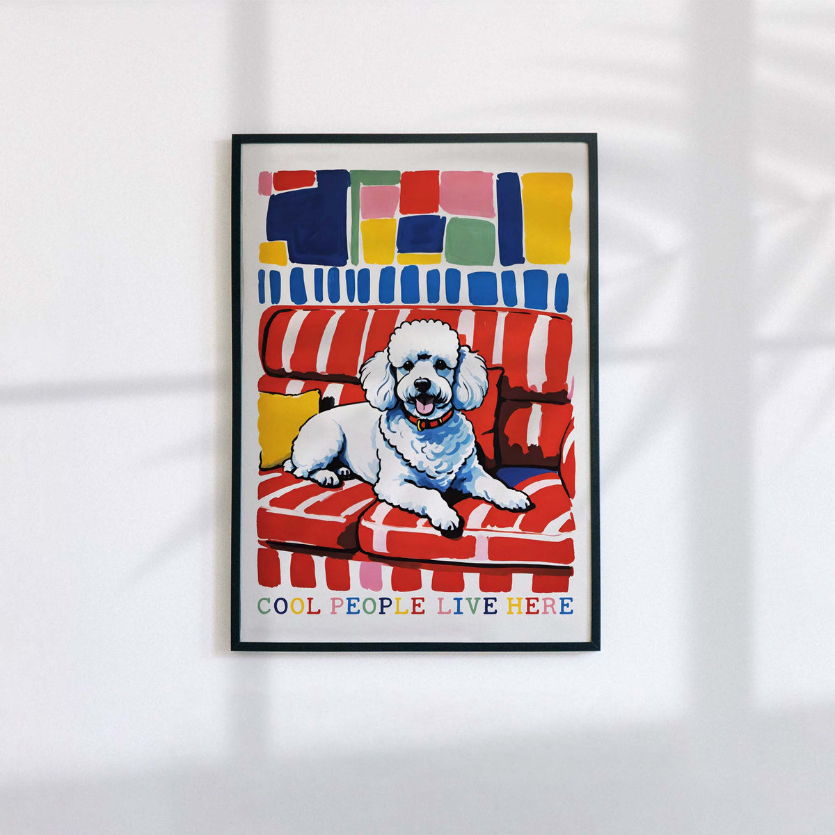 White Poodle Sofa Poster Print
