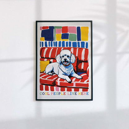 White Poodle Sofa Poster Print