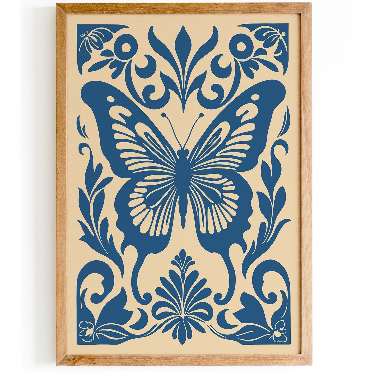 Blue Butterfly Rococo Style Poster