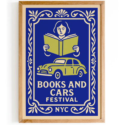 Books and Cars Festival Blue Poster