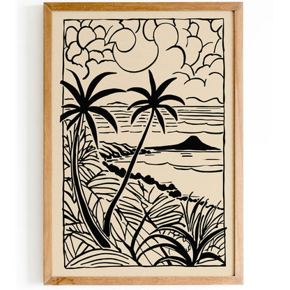 Black Ink Minimalist Tropical Landscape Poster