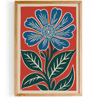 Retro Blue Flower Poster