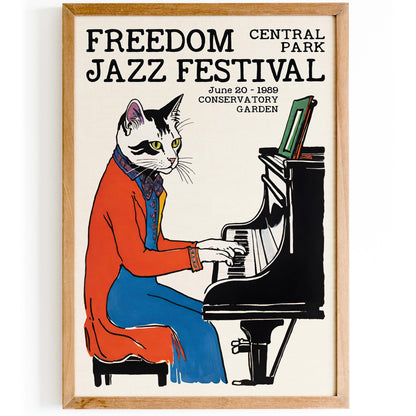 Freedom Jazz Festival Poster – Cat Pianist in Central Park