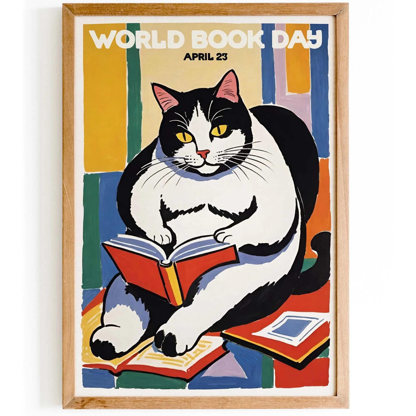 Cat Reading for World Book Day Poster