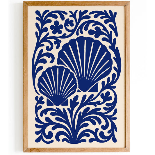 Blue Seashells Poster - Rococo Floral Ornament Wall Art