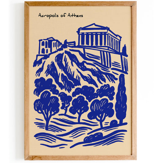 Acropolis Athens Poster - Blue Greece Travel Wall Art