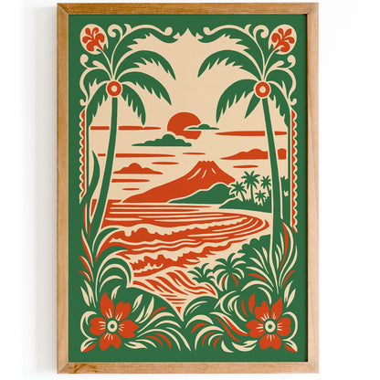 Hawaii Beach Sunset Poster - Tropical Travel Wall Art