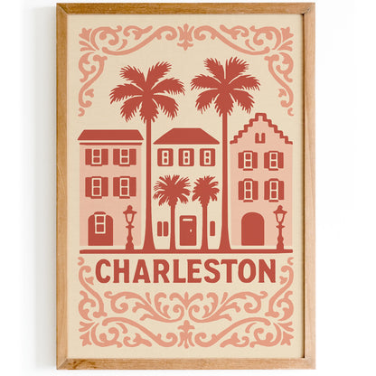 Charleston South Carolina Pink Travel Poster