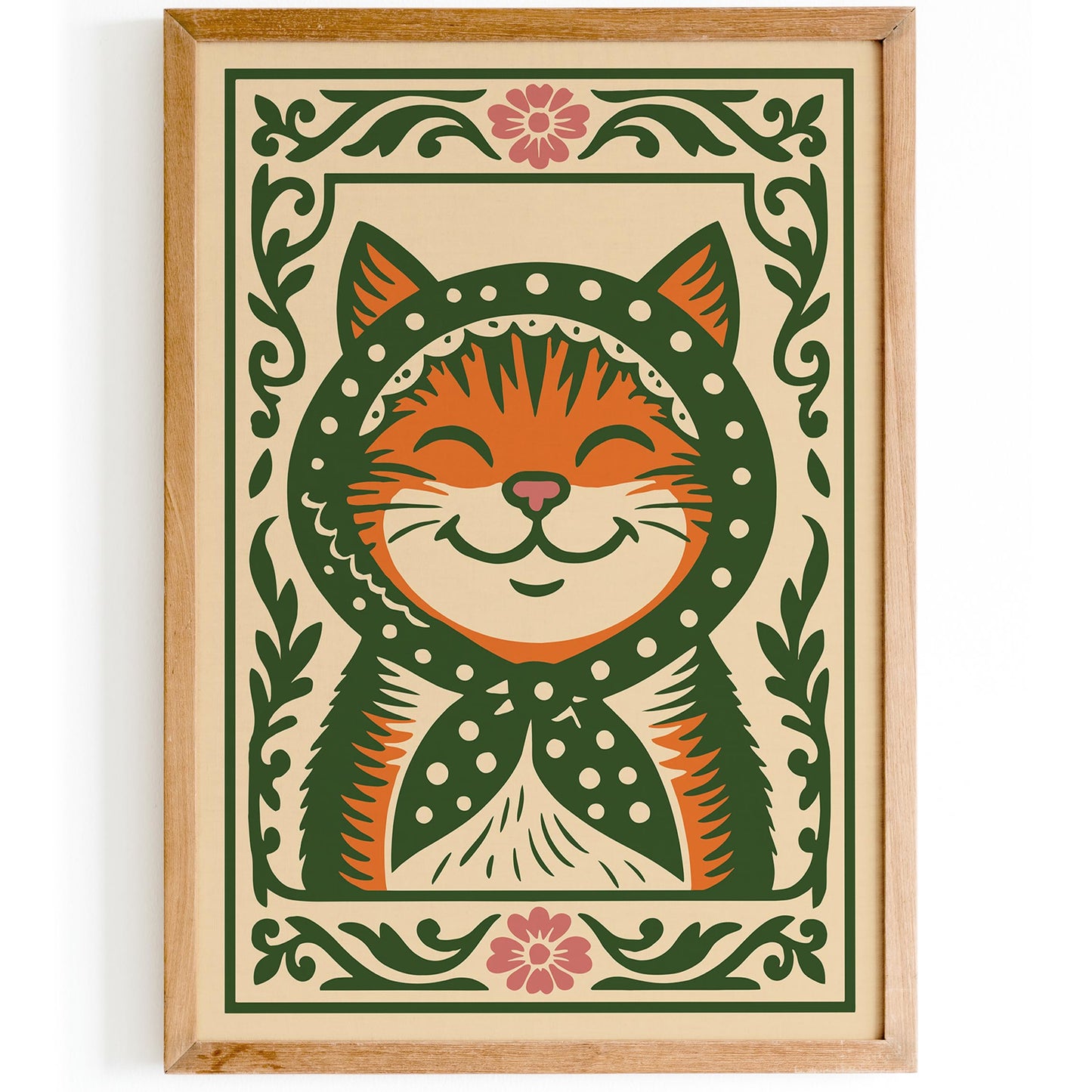 Whimsical Cat Poster - Folk Art Animal Wall Print
