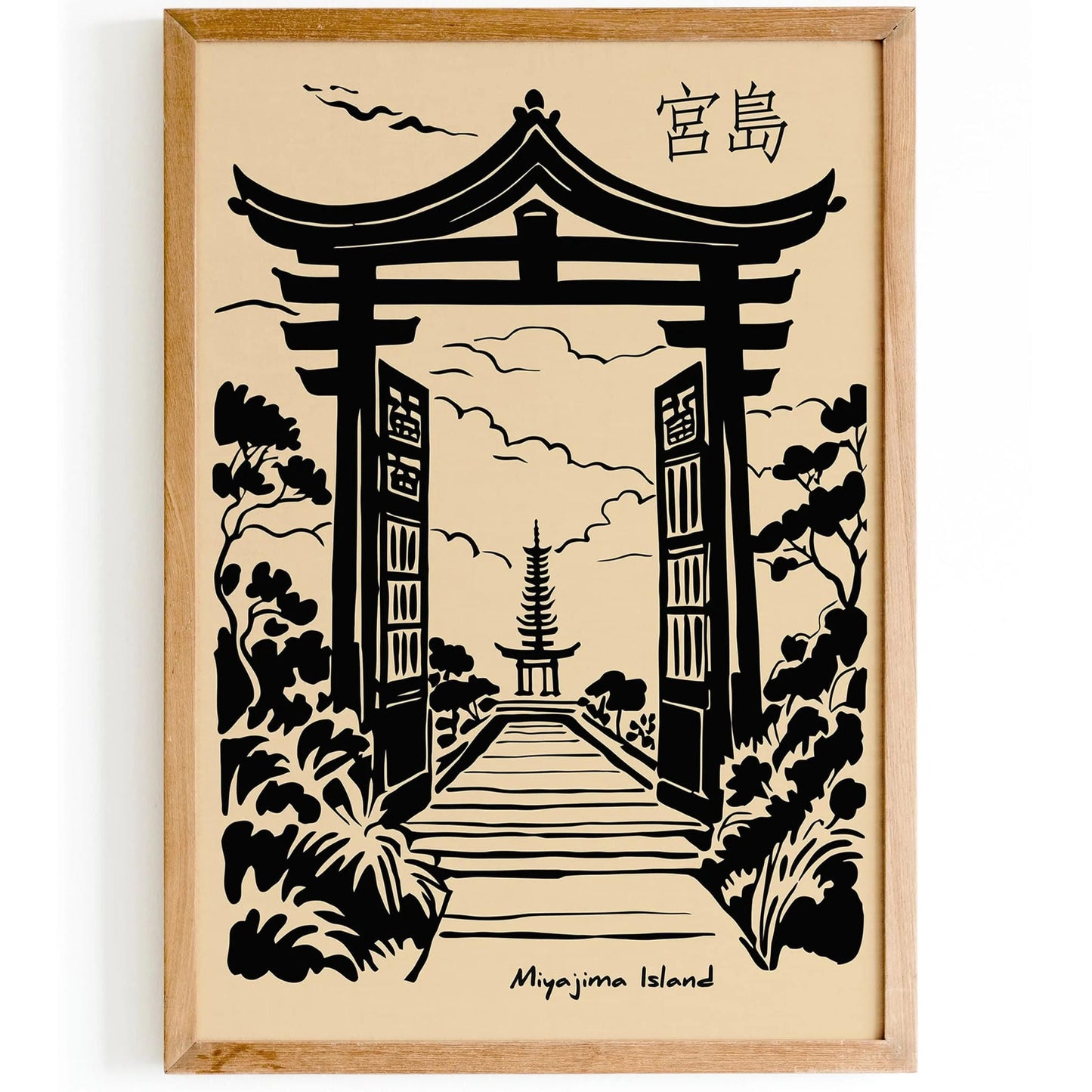 Miyajima Island Tori Gate Black Ink Poster