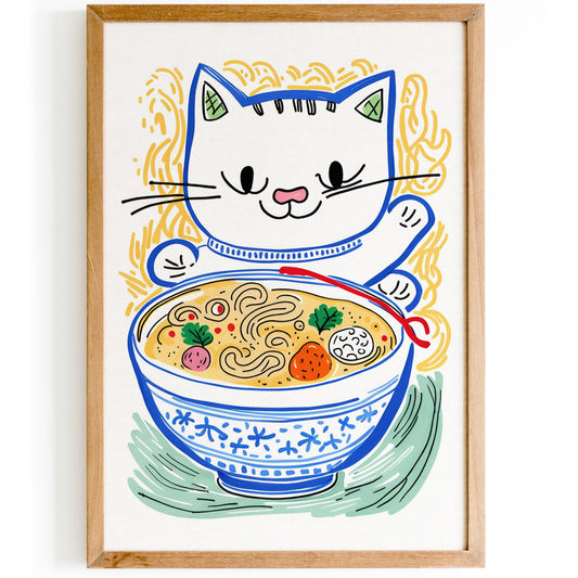 Cute Japanese Ramen Cat Poster