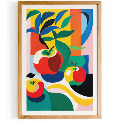 Modern Colorful Apple and Leaf Design Art Poster - Kitchen Wall Decor