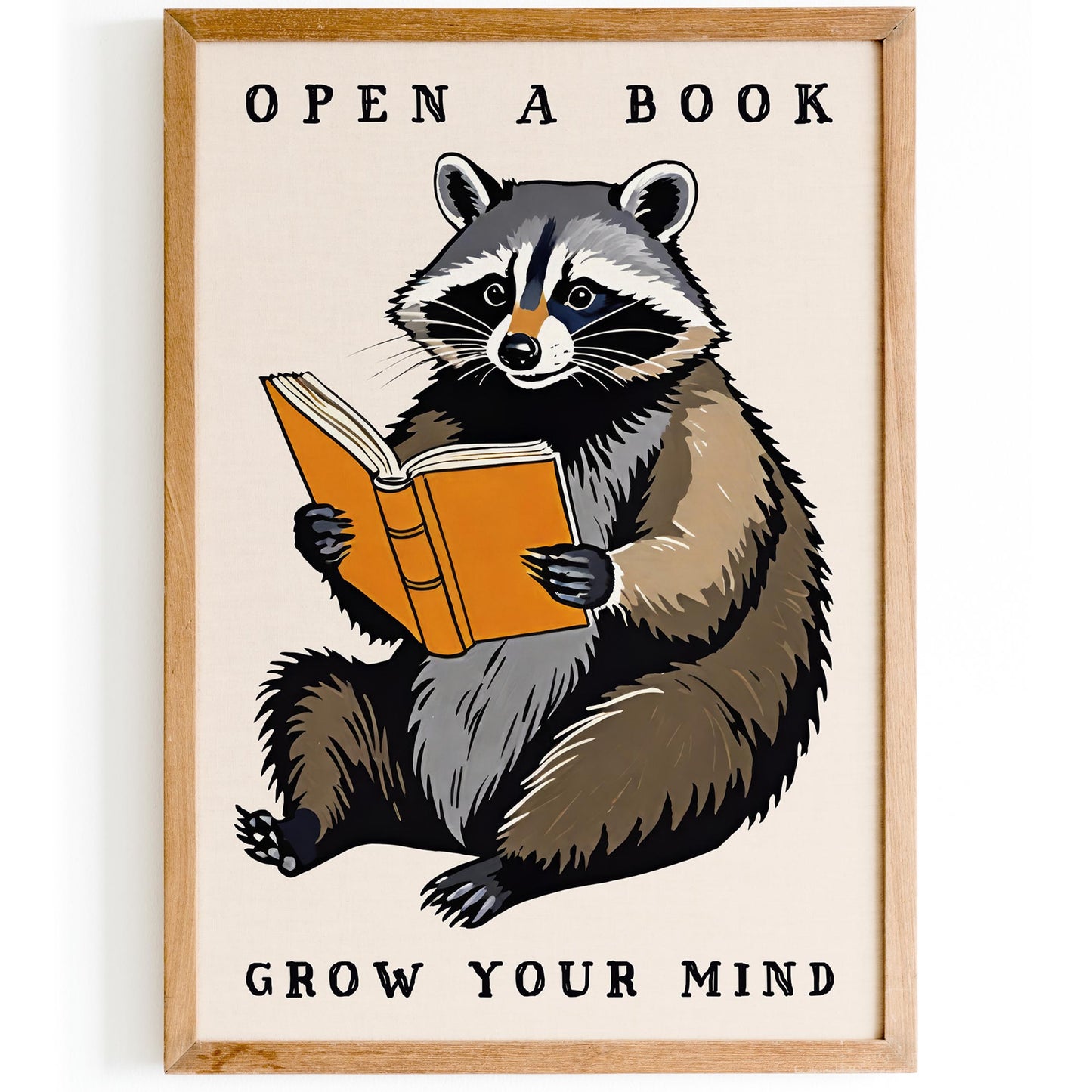 Open A Book Raccoon Reading Wall Art Print