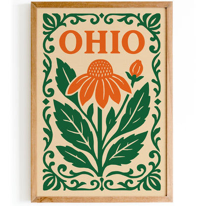 Ohio Travel Poster with Big Orange Flower