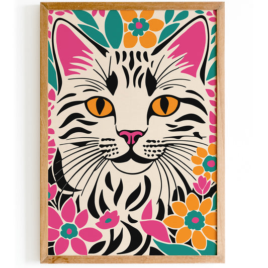 Cat in Flowers Illustration Kids Room Decor