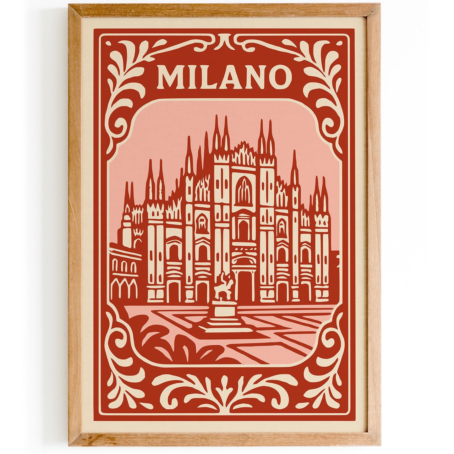 Milano Italy Poster - Red Cityscape Wall Art Print 2026