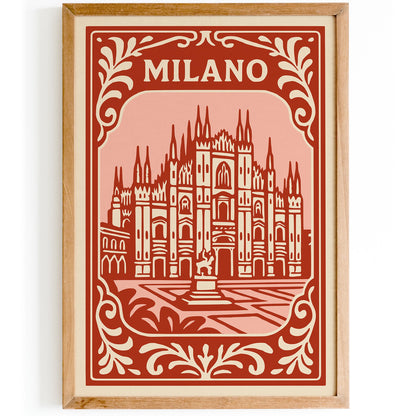 Milano Italy Poster - Red Cityscape Wall Art Print 2026