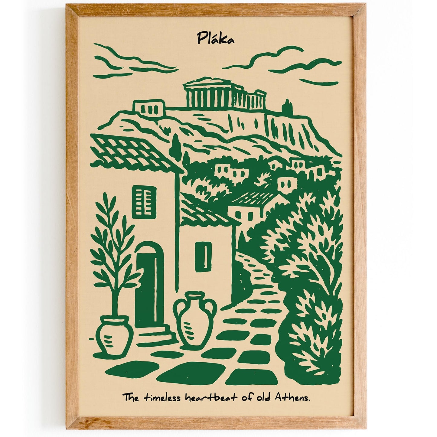 Plaka Athens Poster - Green Greece Travel Wall Art