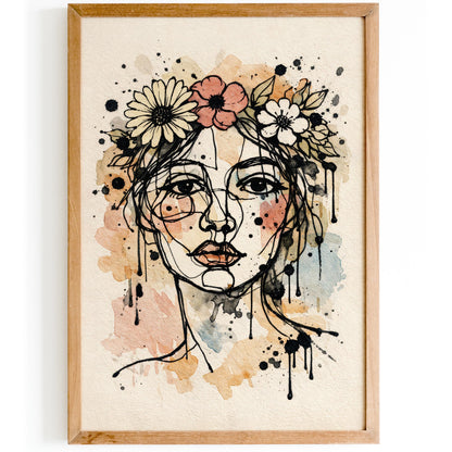 Portrait of Woman with Flowercrown Poster