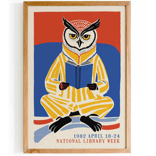 Reading Owl Poster - Book Lover Wall Art Print