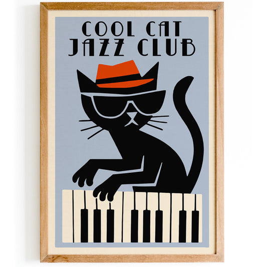 Cool Cat Jazz Club Retro Art Poster