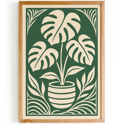 Monstera Plant in Art Deco Style - Green Plant Poster