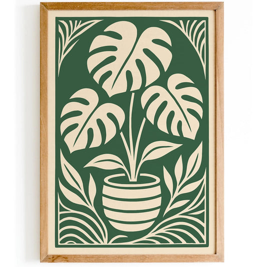 Monstera Plant in Art Deco Style - Green Plant Poster