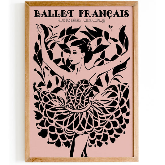 French Ballet Pink and Black Ballerina Wall Art