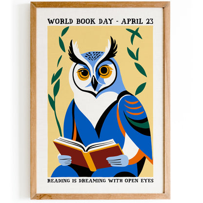 World Book Day Reading Owl Poster Print