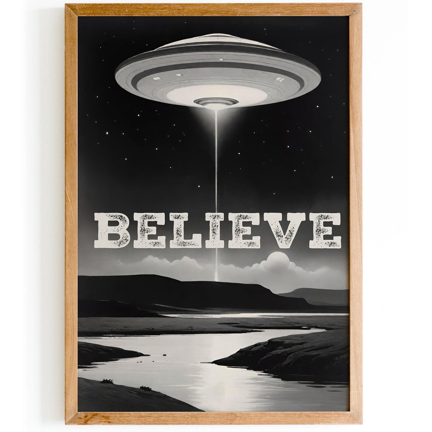BELIEVE - Vintage UFO Poster Print