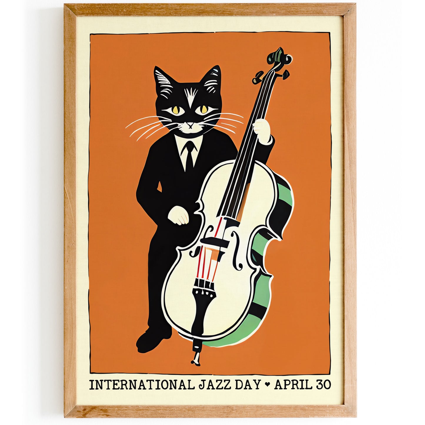 International Jazz Day Cat Bass Player Poster
