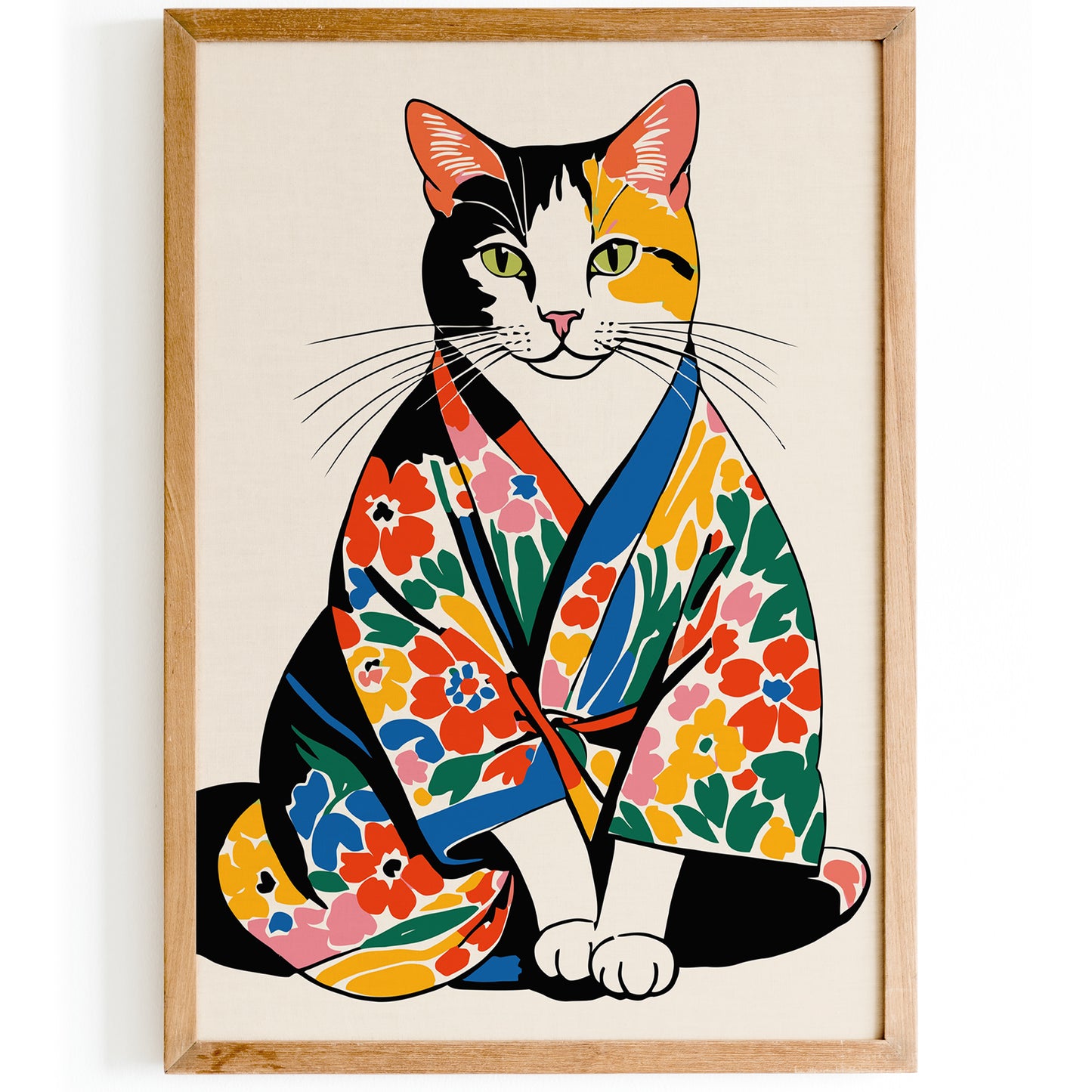 Floral Kimono Cat Poster