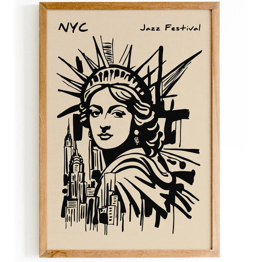 NYC Jazz Festival Poster – Statue of Liberty Vintage Art