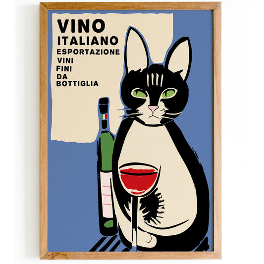 Vino Italiano Retro Cat Wine Poster