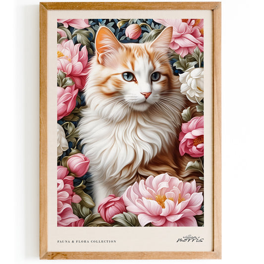 Cute Pink Cat in Floral Wall Art