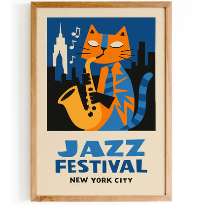 NYC Jazz Festival Cat Jazzman Art Poster