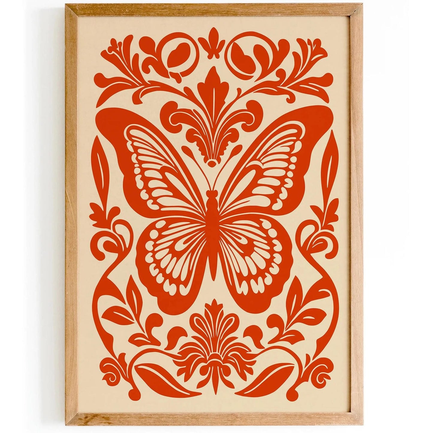 Red Rococo Style Butterfly Animal Poster