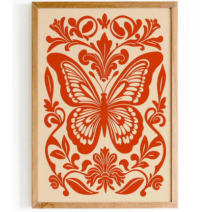 Red Rococo Style Butterfly Animal Poster