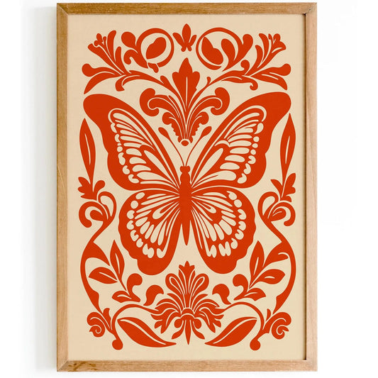 Red Rococo Style Butterfly Animal Poster