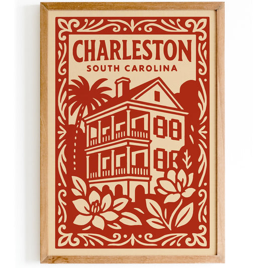 Charleston South Carolina Poster - Red Cityscape Travel Art