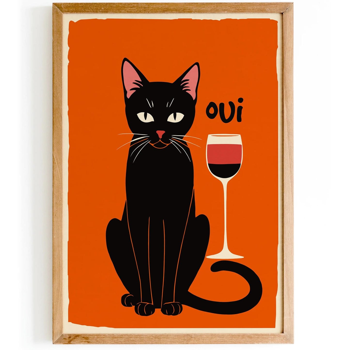 Oui French Wine Cat Poster