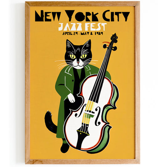 Yellow Jazz Cat Poster - NYC Fest Retro Poster