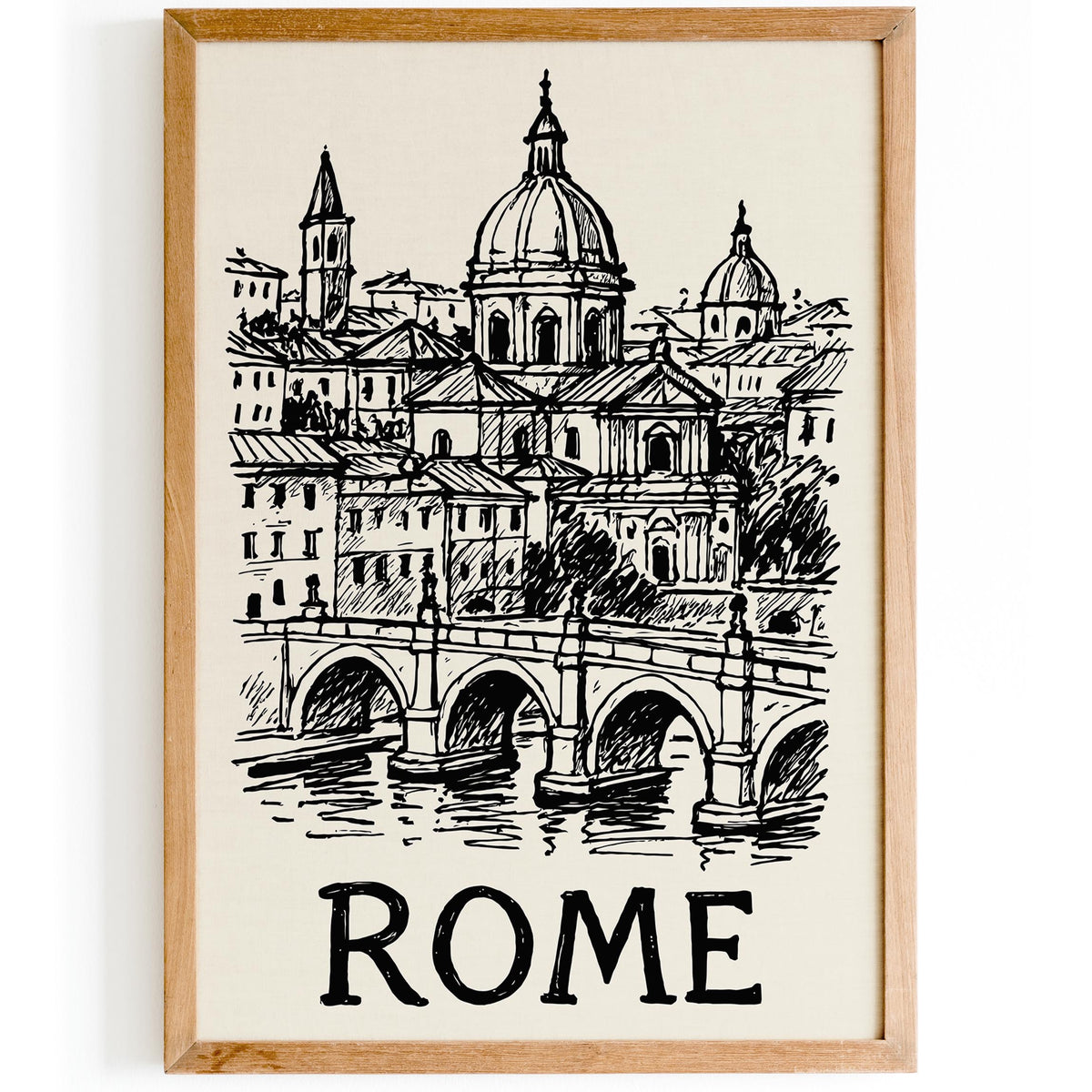 Rome Italy Black Ink Sketch Art Poster