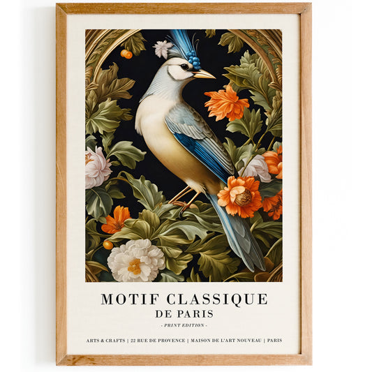 Parisian Vintage Bird & Floral Art Print