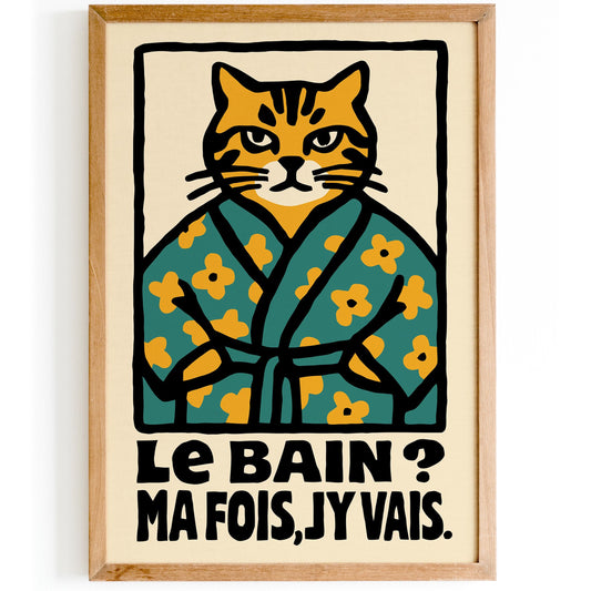 French Bathroom Cat Humor Poster